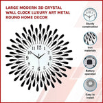 Large Modern 3D Crystal Wall Clock Luxury Art Metal Round Home Decor - Home & Garden > Decor