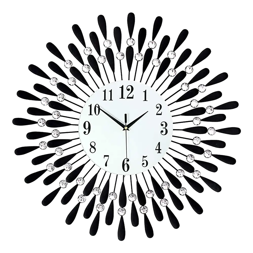 Large Modern 3D Crystal Wall Clock Luxury Art Metal Round Home Decor - Home & Garden > Decor