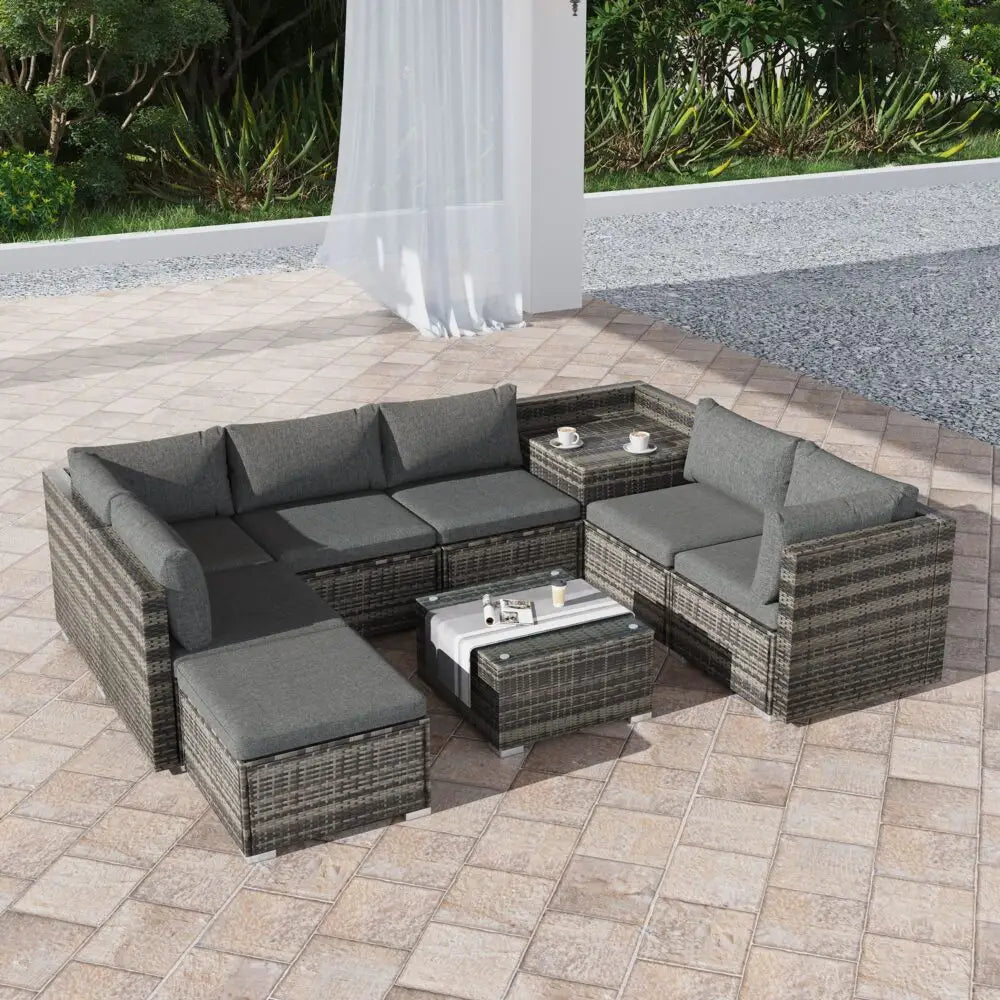 Large Modular Outdoor Lounge Set in Grey - Furniture > Outdoor