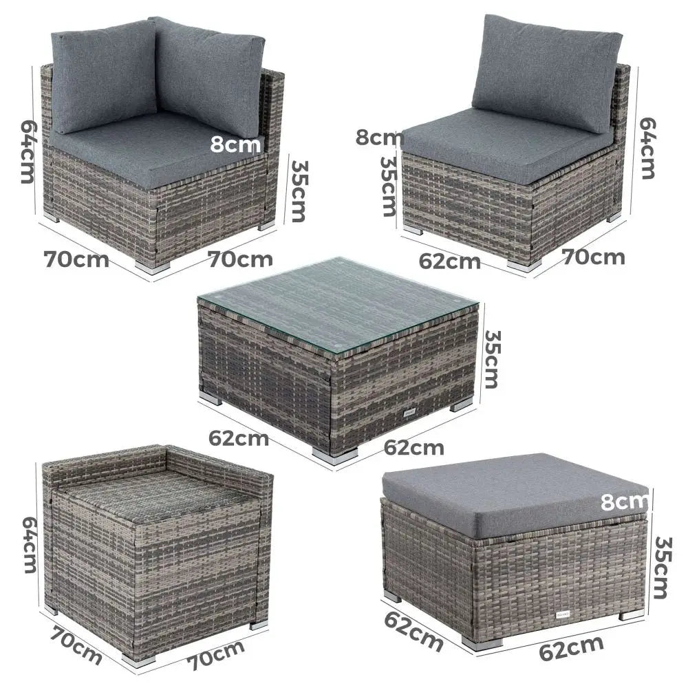 Large Modular Outdoor Lounge Set in Grey - Furniture > Outdoor