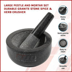 Large Pestle and Mortar Set Durable Granite Stone Spice & Herb Crusher - Home & Garden > Kitchenware