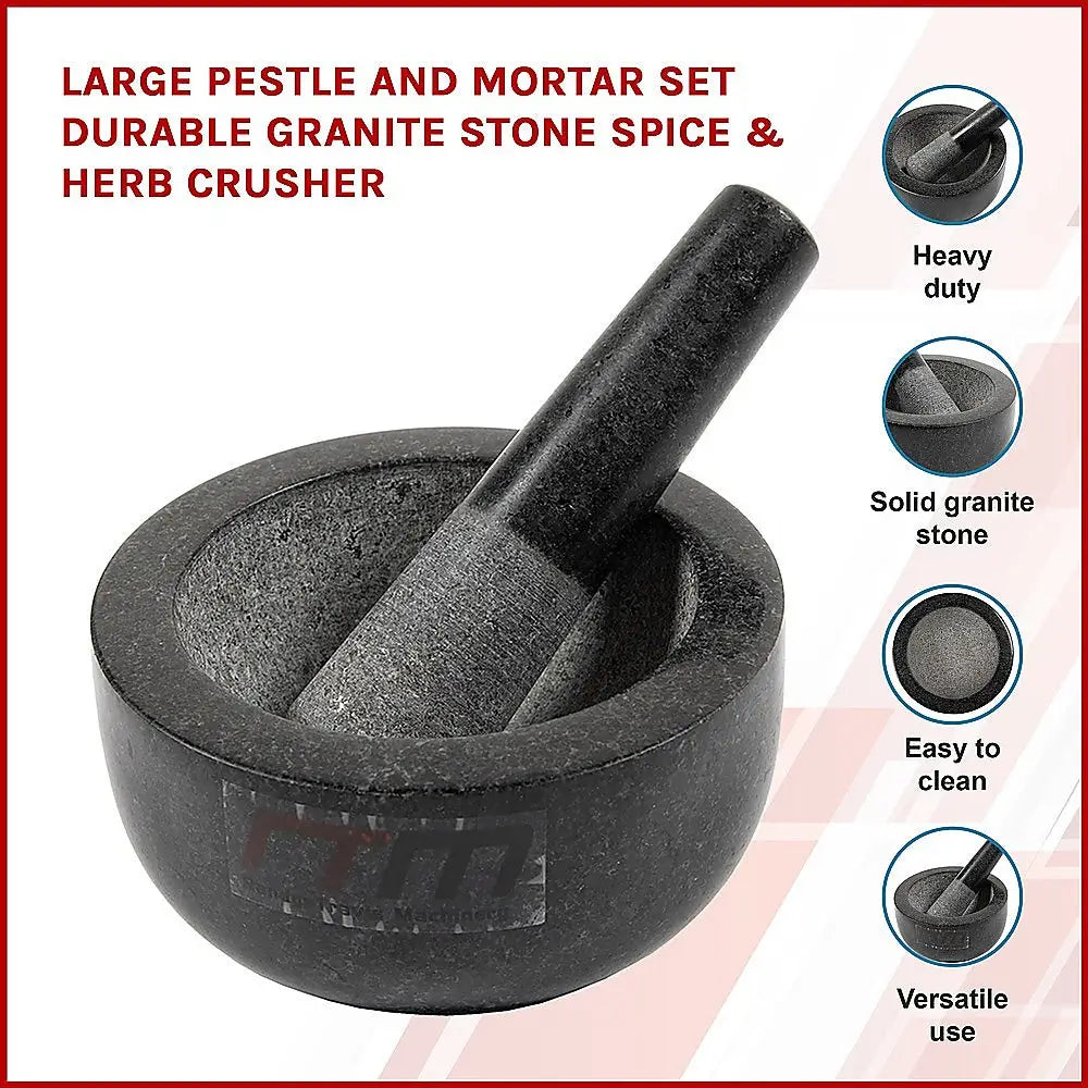 Large Pestle and Mortar Set Durable Granite Stone Spice & Herb Crusher - Home & Garden > Kitchenware