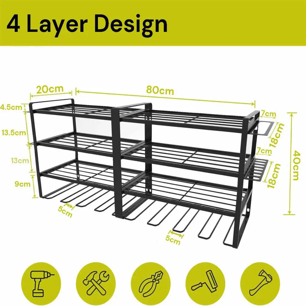Large Power Tool Organizer 4 Layers Garage Tool Storage Rack Workshop Tool Shelf Drill Pliers Hammer Rack - Home &