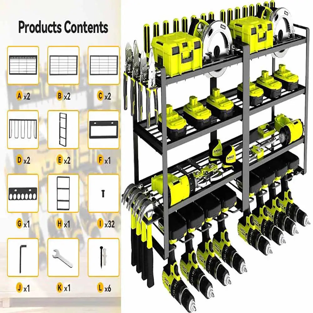 Large Power Tool Organizer 4 Layers Garage Tool Storage Rack Workshop Tool Shelf Drill Pliers Hammer Rack - Home &