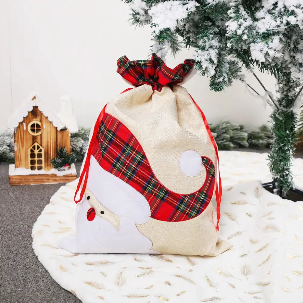 Large Santa Claus Gift Bag with Drawstring Closure - Plaid Christmas Sack for Holiday Presents (3 pieces) - Occasions >