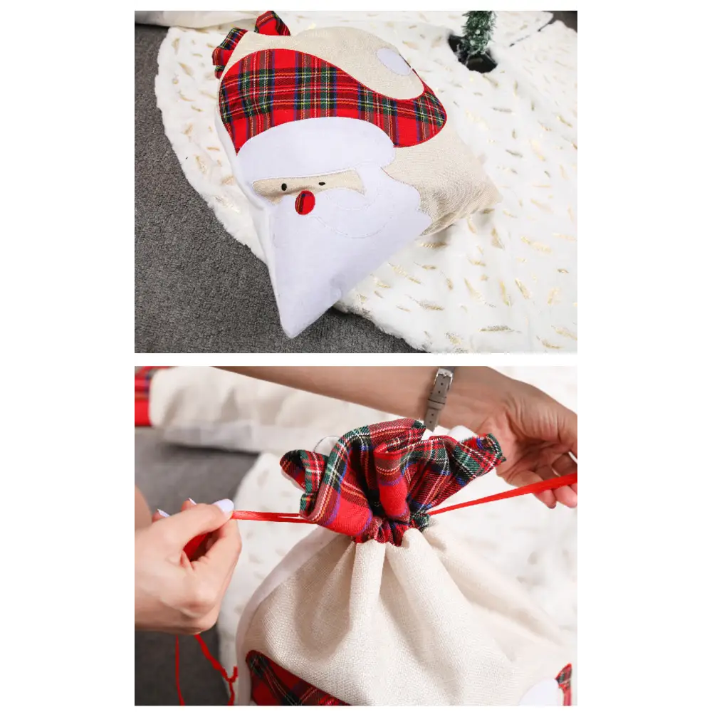 Large Santa Claus Gift Bag with Drawstring Closure - Plaid Christmas Sack for Holiday Presents (3 pieces) - Occasions >