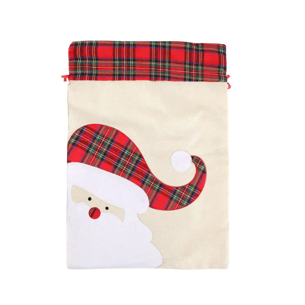 Large Santa Claus Gift Bag with Drawstring Closure - Plaid Christmas Sack for Holiday Presents (3 pieces) - Occasions >