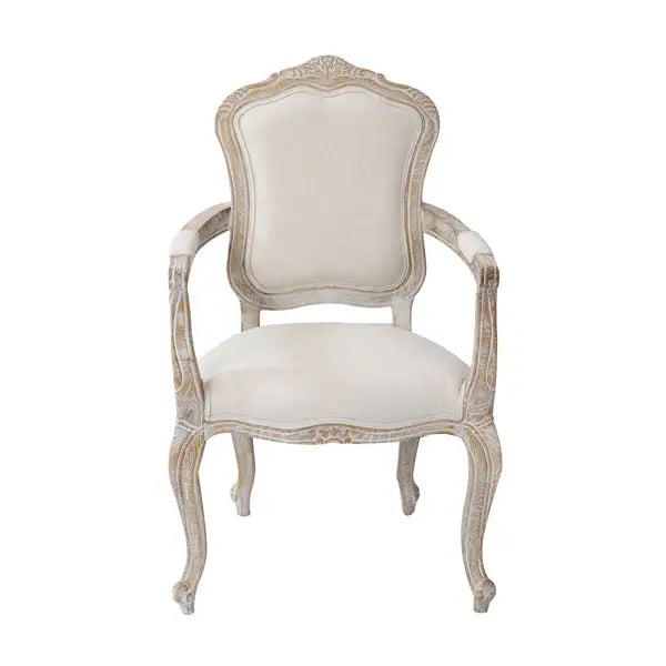 Large Size Oak Wood White Washed Finish Arm Chair Dining Table Set - Furniture > Dining