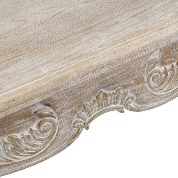 Large Size Oak Wood White Washed Finish Arm Chair Dining Table Set - Furniture > Dining