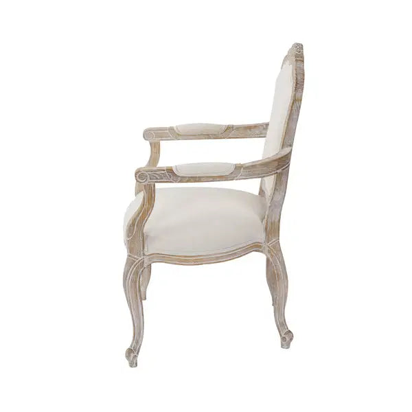 Large Size Oak Wood White Washed Finish Arm Chair Dining Table Set - Furniture > Dining