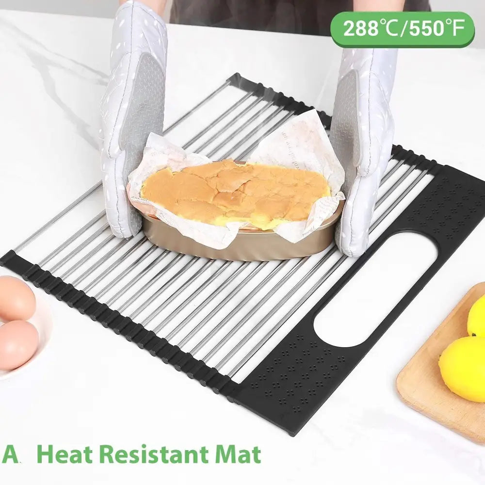 Large Stainless Steel Roll Up Dish Drying Rack with Utensil Holder for Home Kitchen - Appliances > Kitchen Appliances