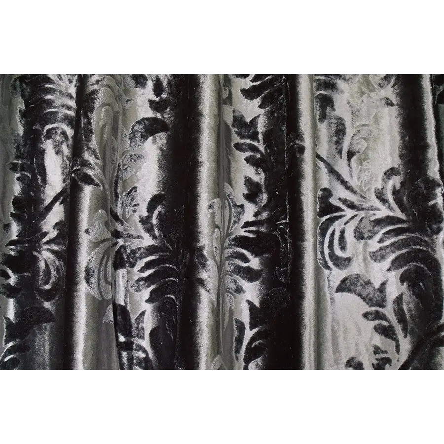 Large Thick Velvet Curtains Stunning Flocking 580x270cm + Hook Pinch Pleat Silver Grey - Home & Garden > Curtains >