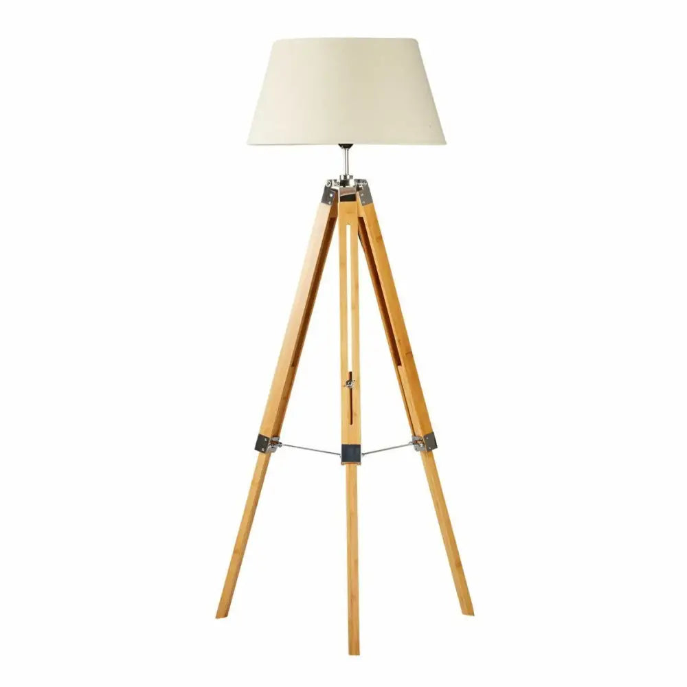 LARGE TRIPOD FLOOR LAMP Linen Shade Modern Light Bamboo Vintage Wooden Retro - Home & Garden > Lighting > Floor Lamps