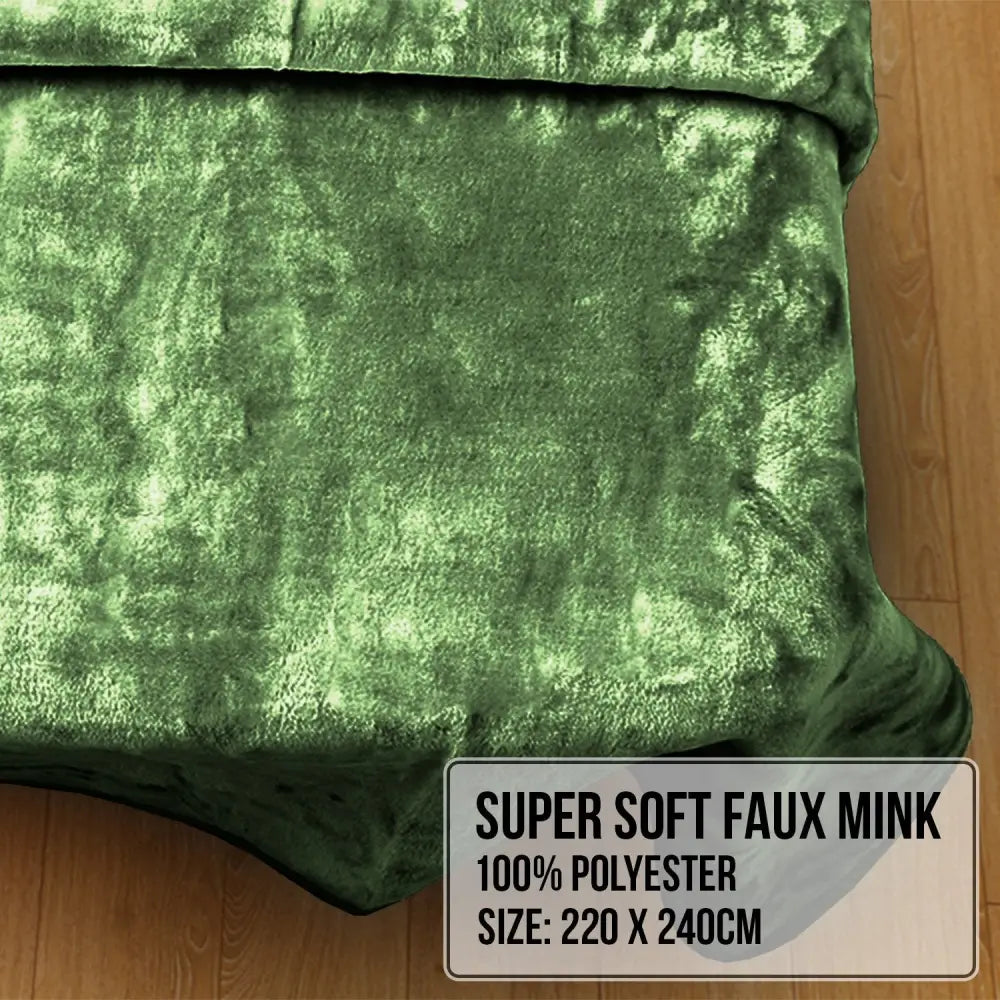 Laura Hill 600gsm Faux Mink Blanket Queen Size Double-sided Throw Rug Large Super Luxurious Soft - Green - Home &