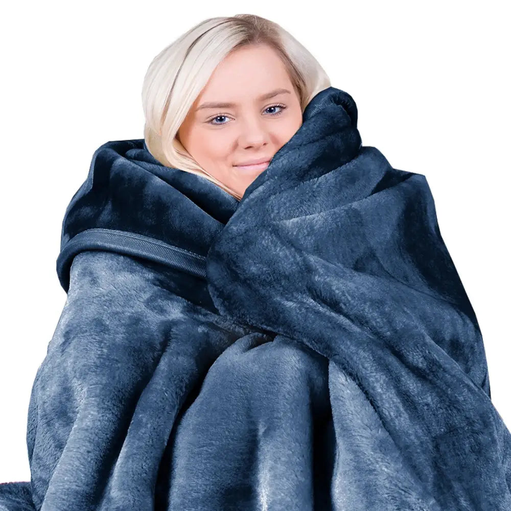 Laura Hill 600gsm Faux Mink Blanket Queen Size Double-sided Throw Rug Large Super Luxurious Soft - Blue - Home & Garden
