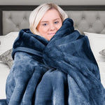 Laura Hill 600gsm Faux Mink Blanket Queen Size Double-sided Throw Rug Large Super Luxurious Soft - Blue - Home & Garden