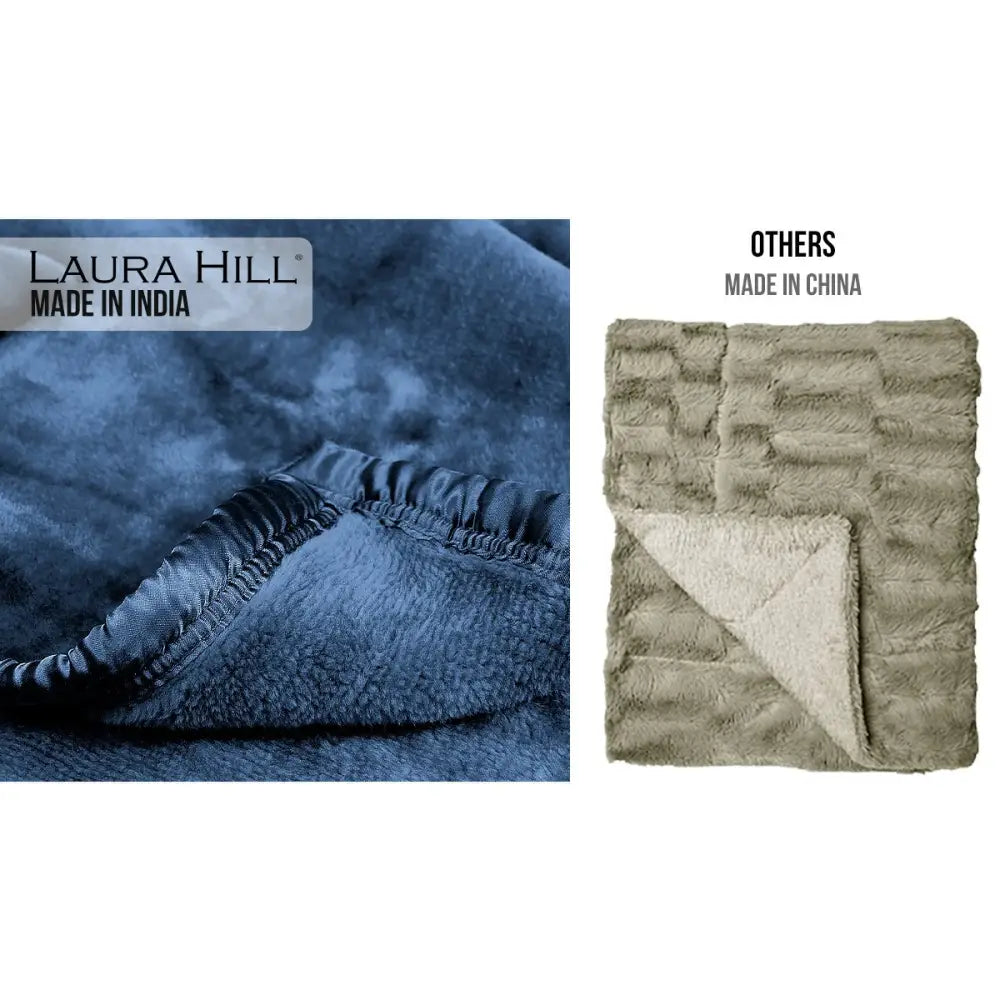 Laura Hill 600gsm Faux Mink Blanket Queen Size Double-sided Throw Rug Large Super Luxurious Soft - Blue - Home & Garden