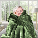 Laura Hill 600gsm Faux Mink Blanket Queen Size Double-sided Throw Rug Large Super Luxurious Soft - Green - Home &