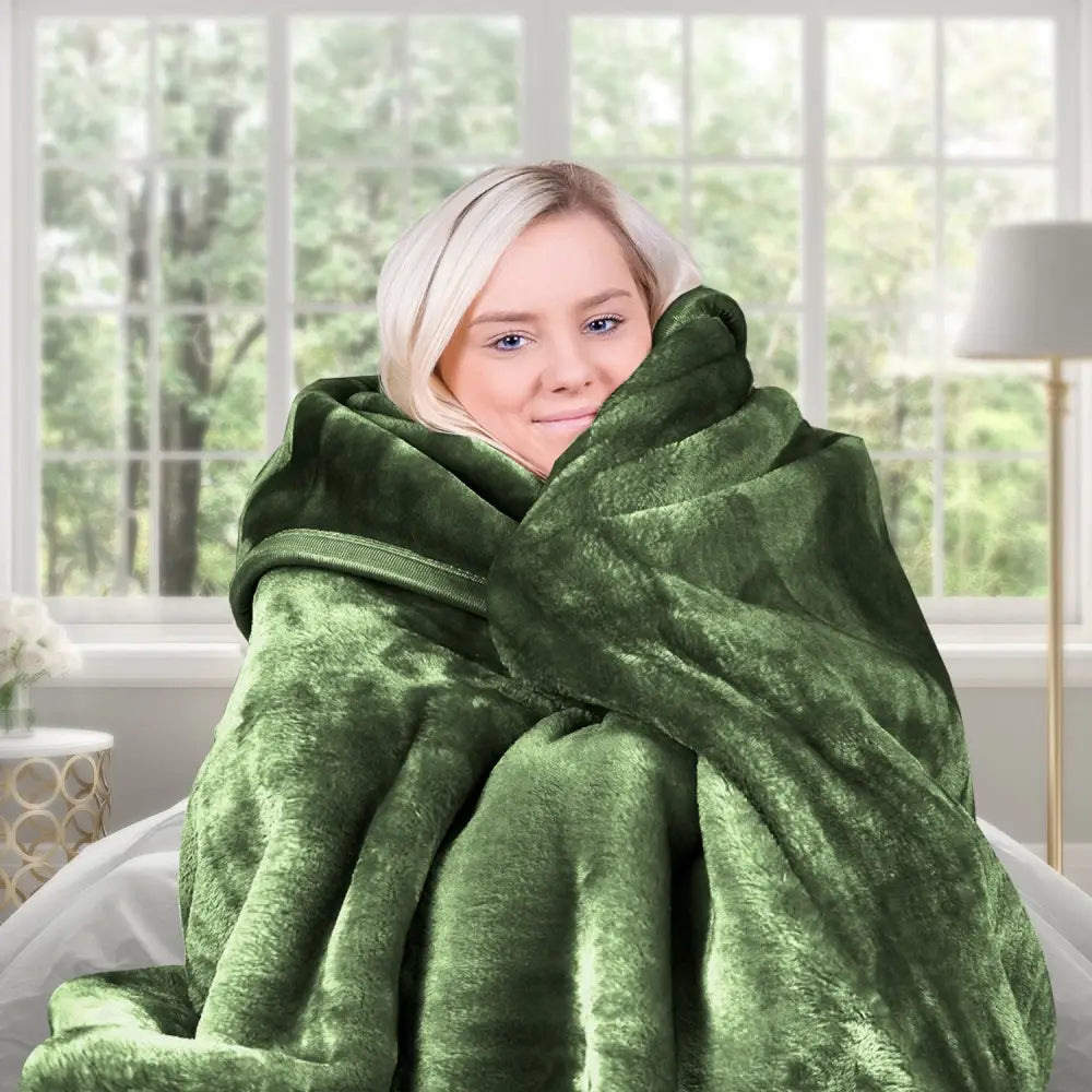 Laura Hill 600gsm Faux Mink Blanket Queen Size Double-sided Throw Rug Large Super Luxurious Soft - Green - Home &