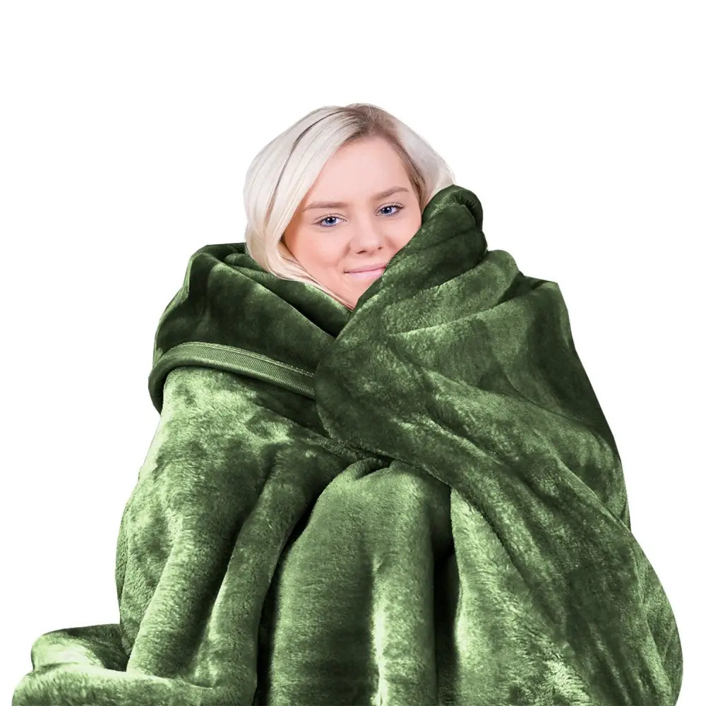 Laura Hill 600gsm Faux Mink Blanket Queen Size Double-sided Throw Rug Large Super Luxurious Soft - Green - Home &