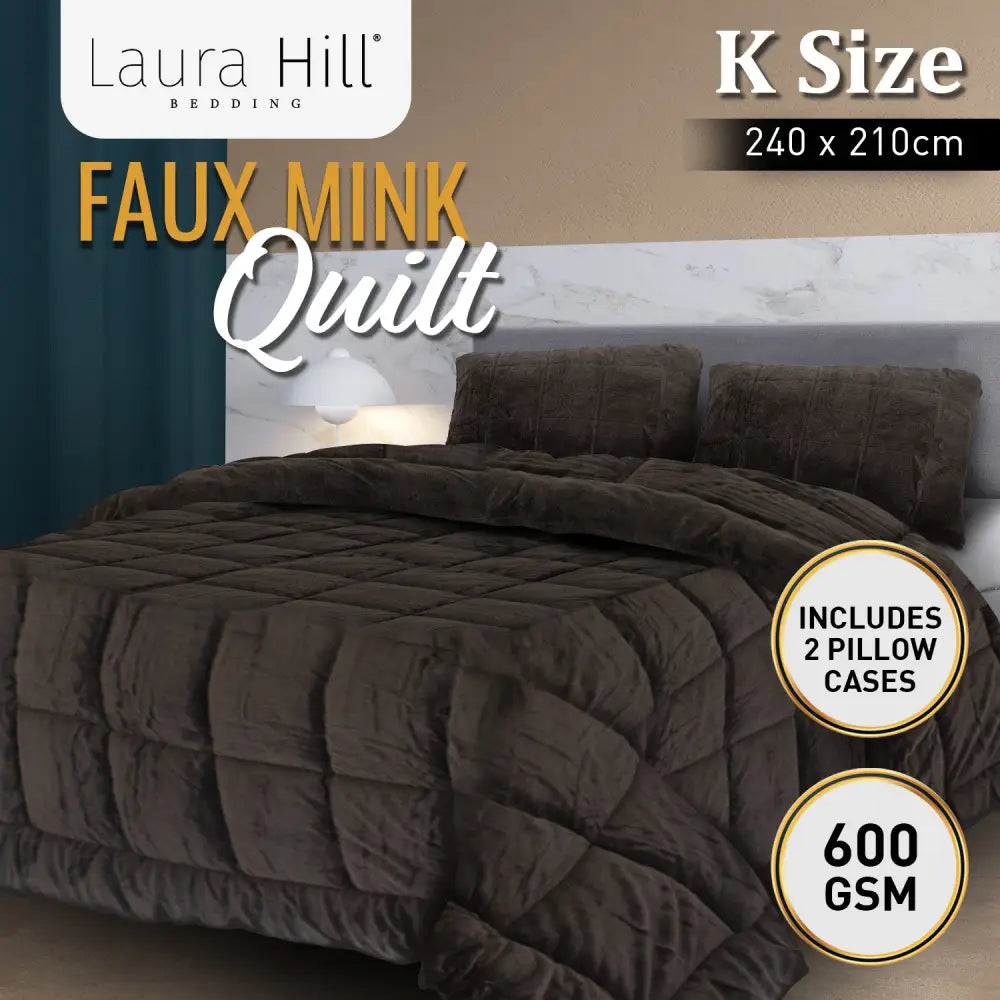 Laura Hill 600GSM Faux Mink Quilt Comforter Doona - King - Home & Garden > Bedding