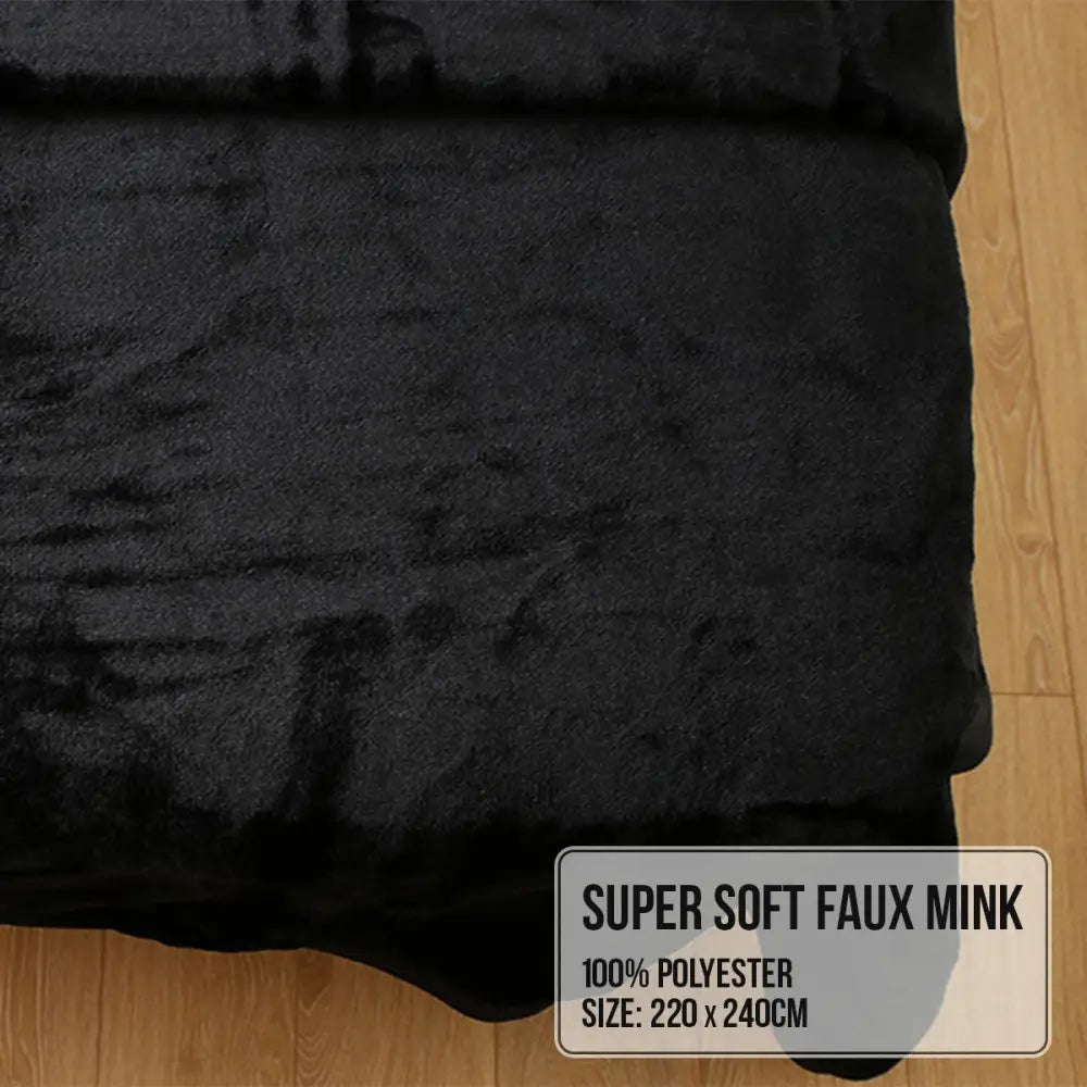 Laura Hill 800-gsm Faux Mink Throw Rug Blanket Queen Size Double-sided Large Super Luxurious Soft Heavy - Black - Home