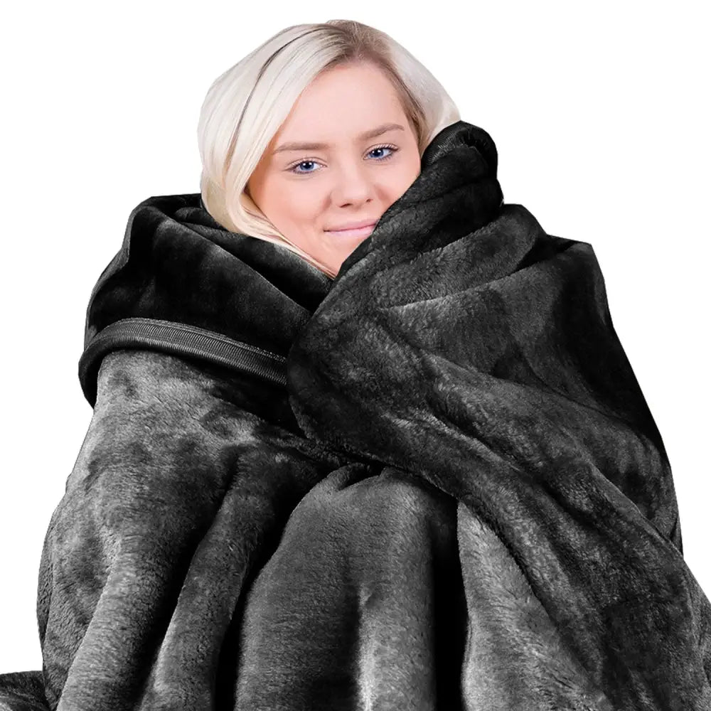 Laura Hill 800-gsm Faux Mink Throw Rug Blanket Queen Size Double-sided Large Super Luxurious Soft Heavy - Black - Home