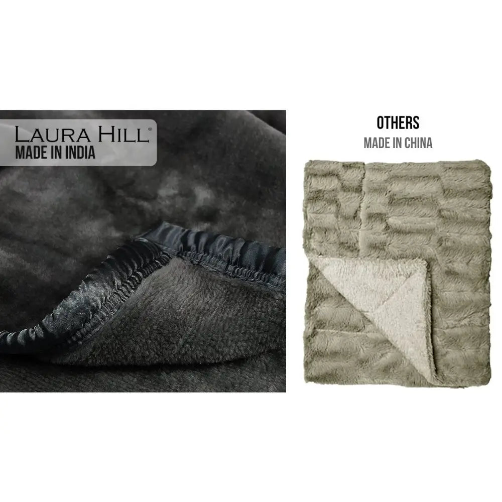 Laura Hill 800-gsm Faux Mink Throw Rug Blanket Queen Size Double-sided Large Super Luxurious Soft Heavy - Black - Home