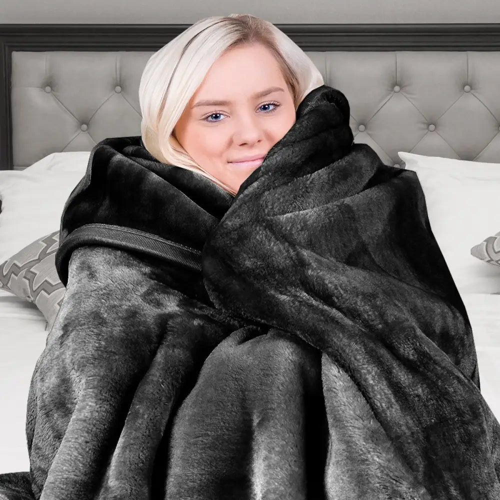 Laura Hill 800-gsm Faux Mink Throw Rug Blanket Queen Size Double-sided Large Super Luxurious Soft Heavy - Black - Home