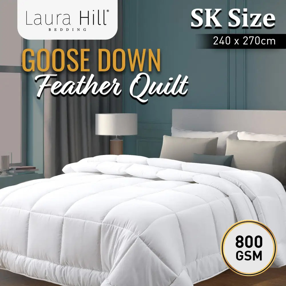 Laura Hill 800GSM Goose Down Feather Comforter Doona - Super King - Home & Garden > Bedding