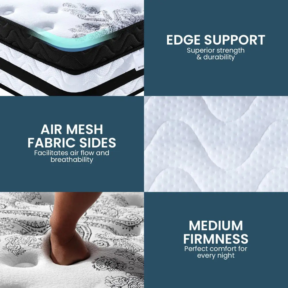 Laura Hill Double Mattress Bed Size Euro Top 5 Zone Spring Foam 34cm Bedding Pocket - Furniture > Mattresses > Mattress
