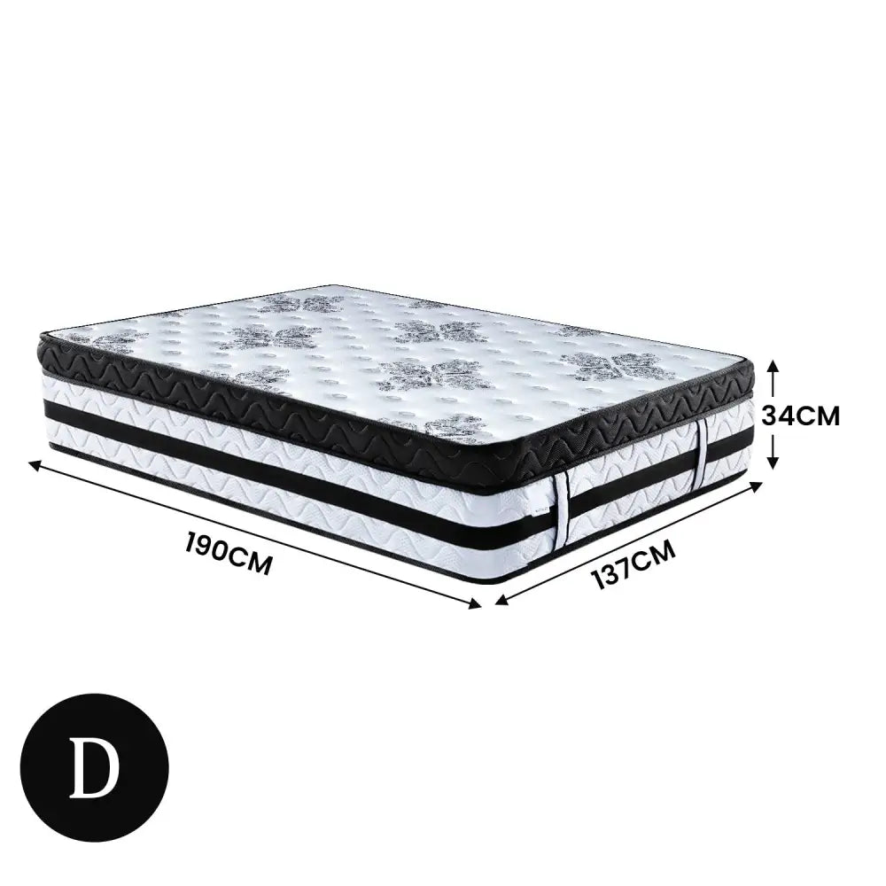 Laura Hill Double Mattress Bed Size Euro Top 5 Zone Spring Foam 34cm Bedding Pocket - Furniture > Mattresses > Mattress