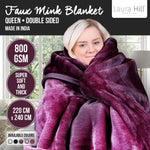 Laura Hill Double-sided Large 220 X 240cm Faux Mink Throw Rug Blanket 800-gsm Heavy - Purple - Home & Garden > Bedding