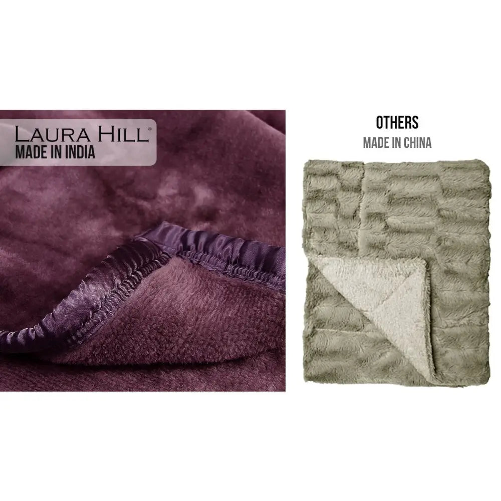 Laura Hill Double-sided Large 220 X 240cm Faux Mink Throw Rug Blanket 800-gsm Heavy - Purple - Home & Garden > Bedding