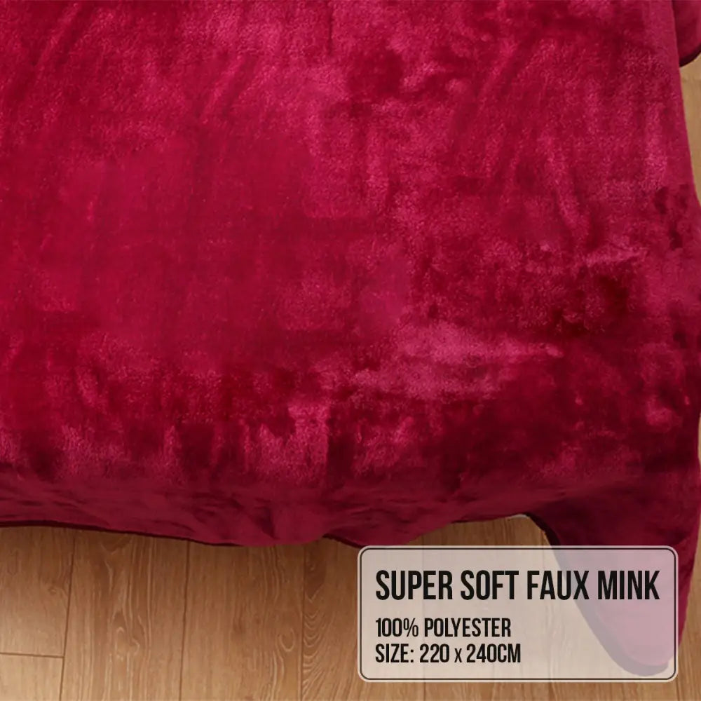 Laura Hill Double-sided Large 220 X 240cm Faux Mink Throw Rug Blanket 800-gsm Heavy - Red - Home & Garden > Bedding