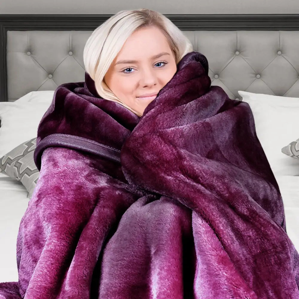 Laura Hill Double-sided Large 220 X 240cm Faux Mink Throw Rug Blanket 800-gsm Heavy - Purple - Home & Garden > Bedding