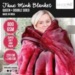 Laura Hill Double-sided Large 220 X 240cm Faux Mink Throw Rug Blanket 800-gsm Heavy - Red - Home & Garden > Bedding