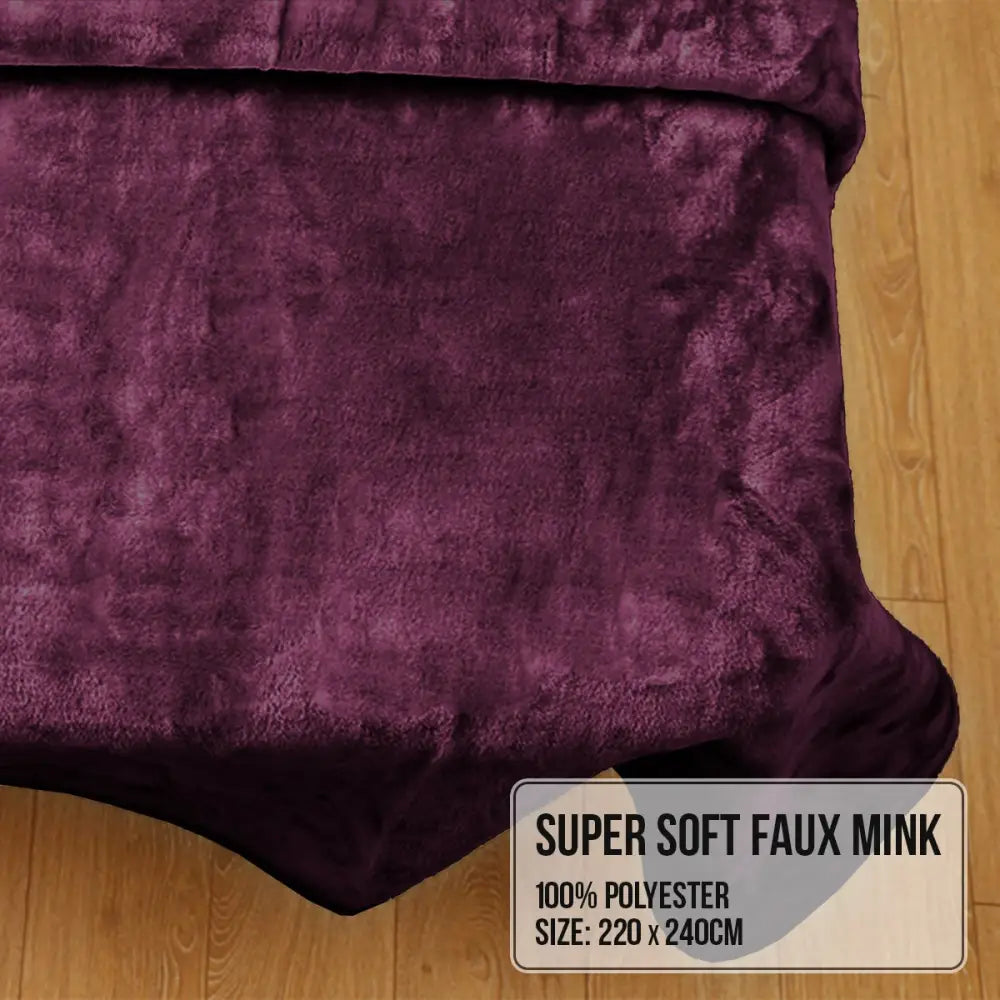 Laura Hill Double-sided Large 220 X 240cm Faux Mink Throw Rug Blanket 800-gsm Heavy - Purple - Home & Garden > Bedding