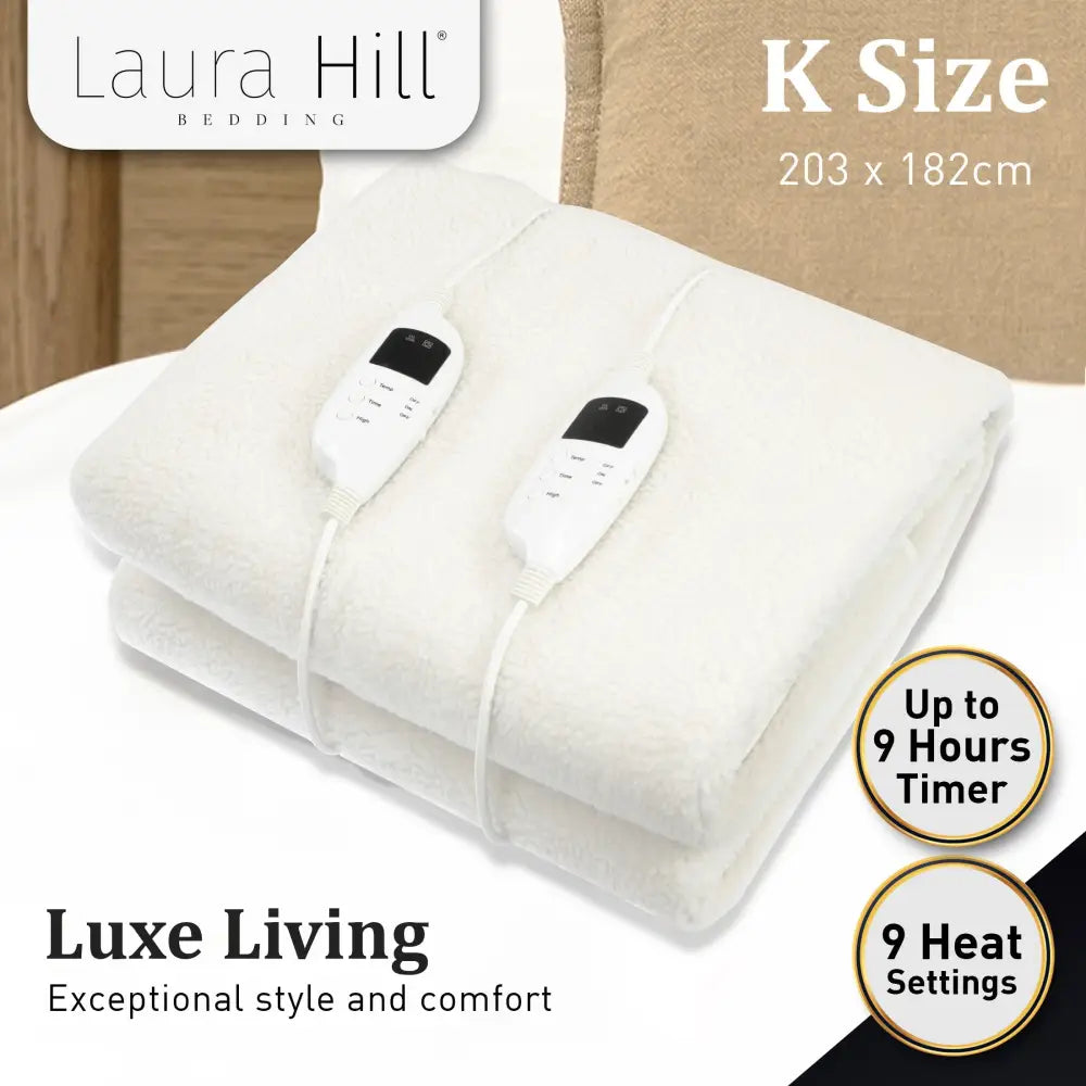 Laura Hill Electric Blanket Heated Fitted King Size Bed Safety 9 Heat Levels - Home & Garden > Bedding
