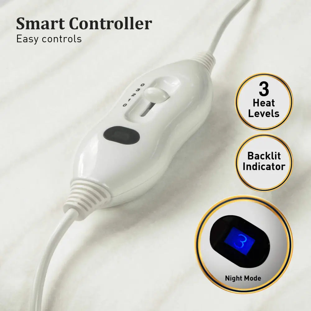 Laura Hill Electric Blanket Queen Size Fitted Underlay Winter Throw - White - Home & Garden > Bedding