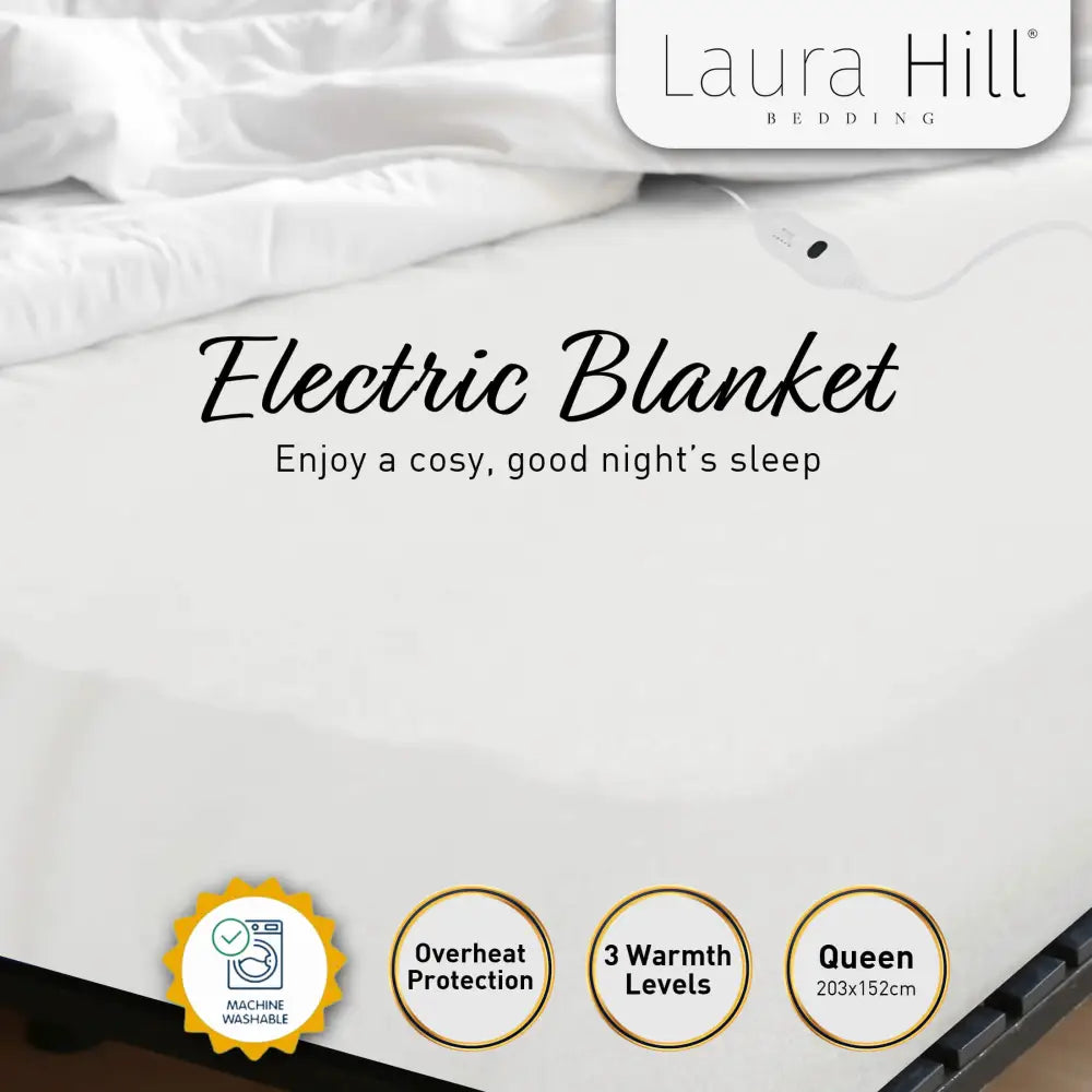 Laura Hill Electric Blanket Queen Size Fitted Underlay Winter Throw - White - Home & Garden > Bedding