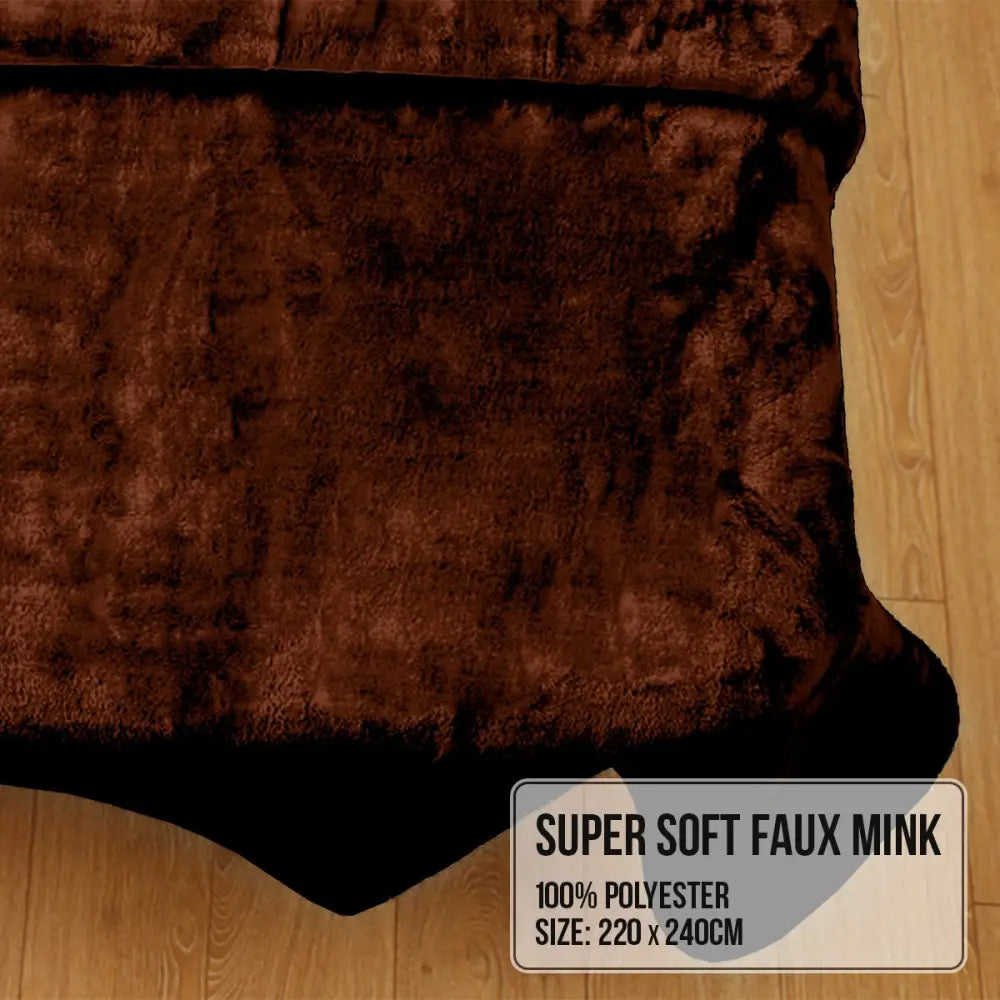 Laura Hill Faux Mink Blanket 800GSM Heavy Double-Sided - Chocolate - Home & Garden > Bedding