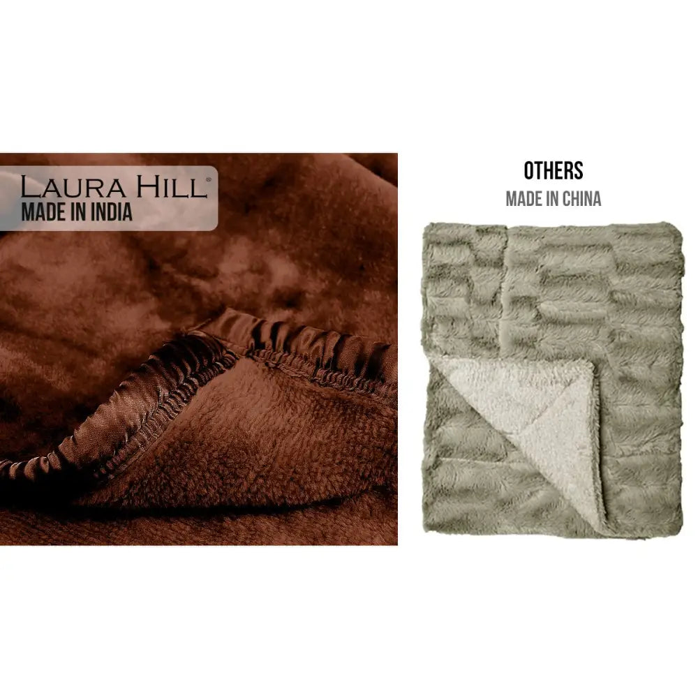 Laura Hill Faux Mink Blanket 800GSM Heavy Double-Sided - Chocolate - Home & Garden > Bedding