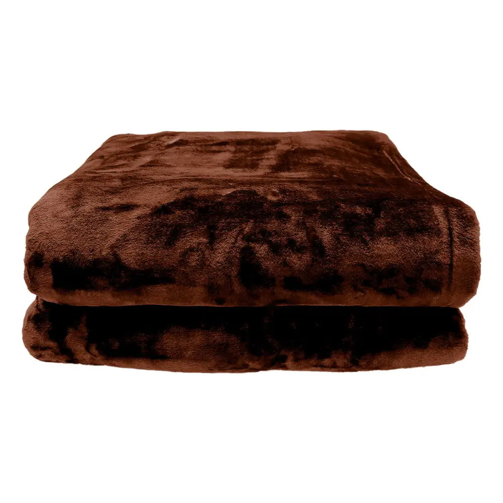 Laura Hill Faux Mink Blanket 800GSM Heavy Double-Sided - Chocolate - Home & Garden > Bedding