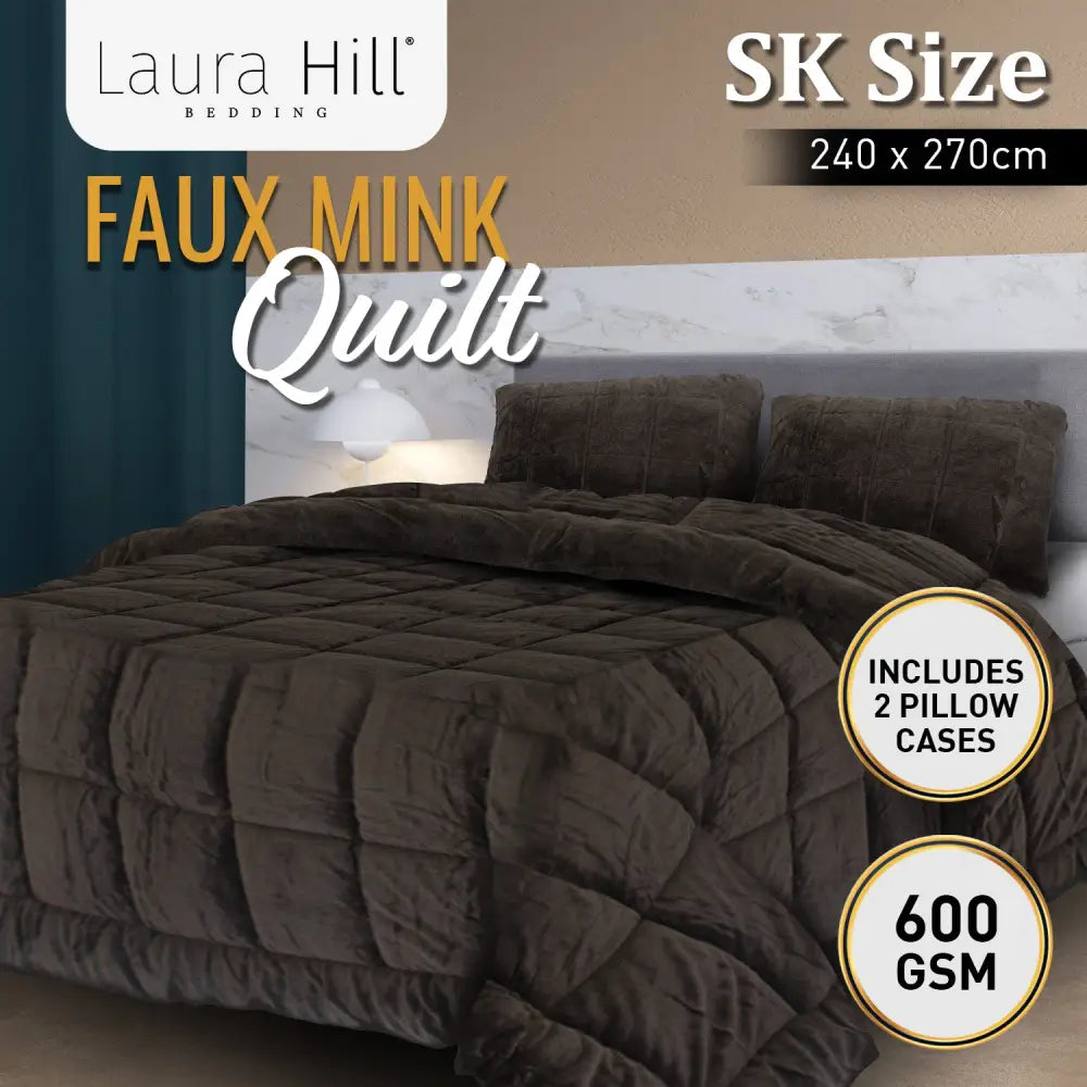 Laura Hill Faux Mink Comforter Quilt Doona Duvet 600GSM - Super King - Home & Garden > Bedding