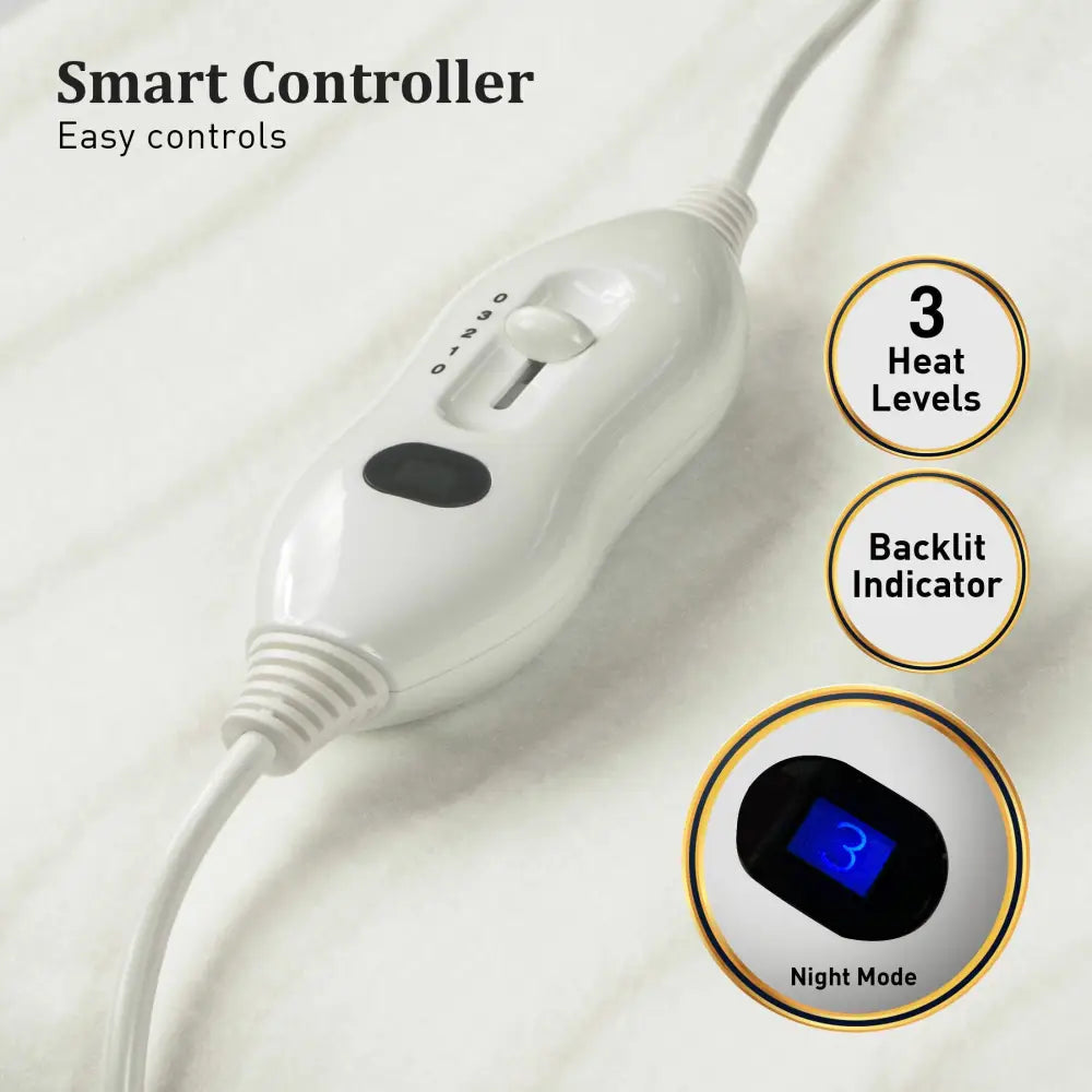 Laura Hill Heated Electric Blanket Double Size Fitted Polyester Underlay Winter Throw - White - Home & Garden > Bedding