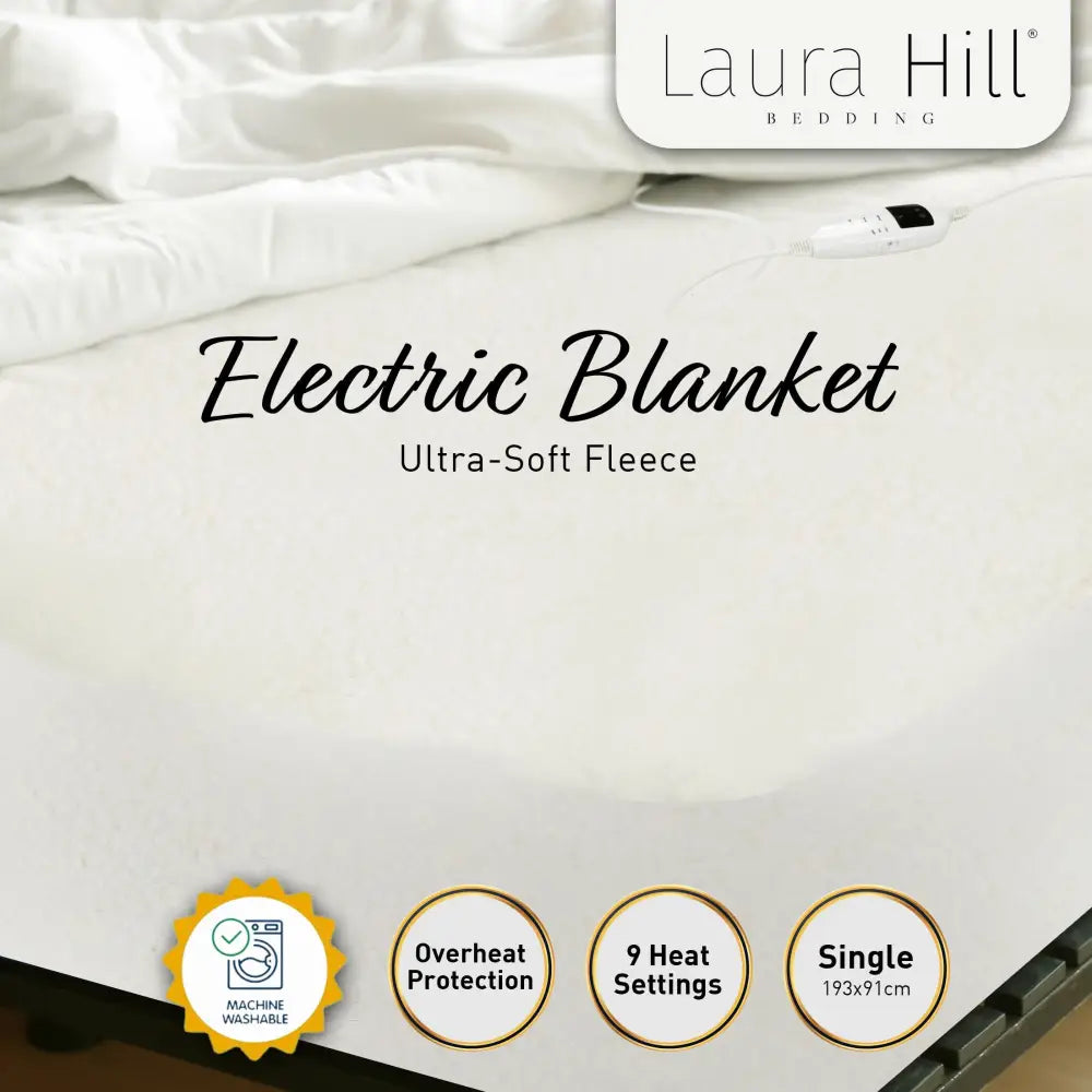 Laura Hill Heated Electric Blanket Fitted Fleece Underlay Throw Single - Home & Garden > Bedding