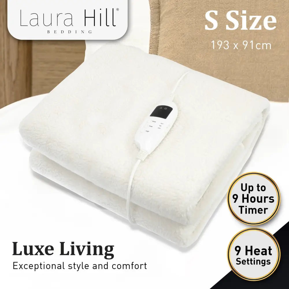 Laura Hill Heated Electric Blanket Fitted Fleece Underlay Throw Single - Home & Garden > Bedding