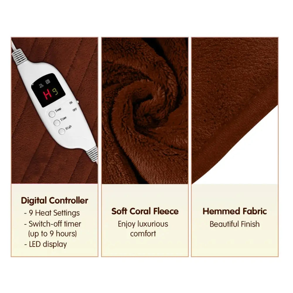 Laura Hill Heated Electric Blanket Throw Rug Coral Warm Fleece Brown - Home & Garden > Bedding