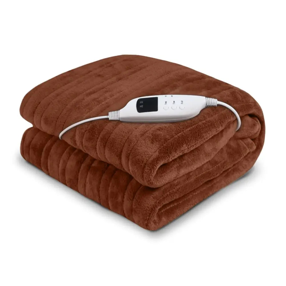 Laura Hill Heated Electric Blanket Throw Rug Coral Warm Fleece Brown - Home & Garden > Bedding